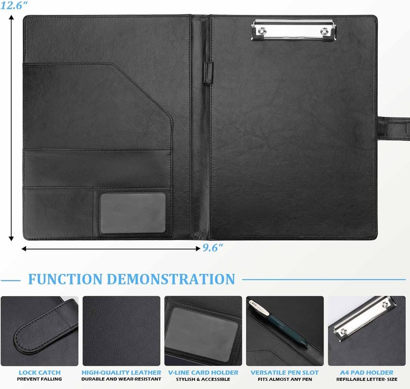 Tiankool Padfolio Portfolio Folder Binder -Faux Leather Portfolio Folder with Cover for A4 Notepad Holder, Business Portfolio for Resume, Legal Pad, Interview, Letter-size Padfolio for Women/Men,Black - Image 3
